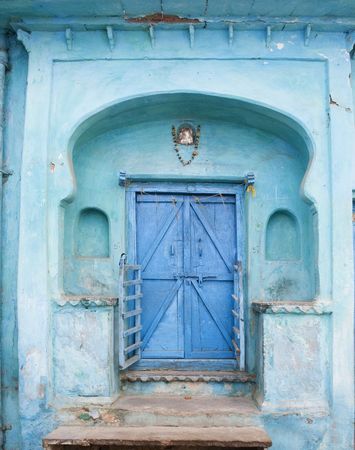 A Blue Doorway at a traditional house in India.  の写真素材