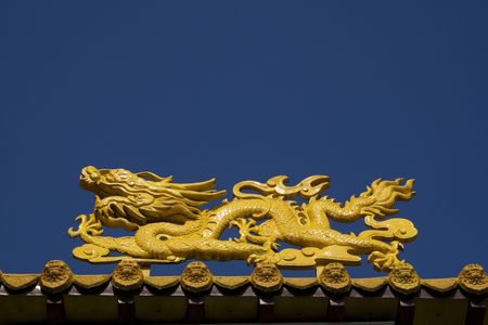 A close up of a temple dragon.  This is in the Chinese style and has much symbolism to the Chinese.