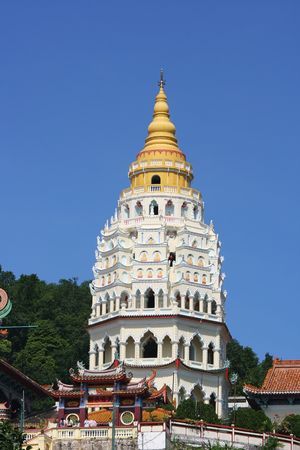 A pagoda covered in buddha images at the Kek Lok Si temple in Penang. 
