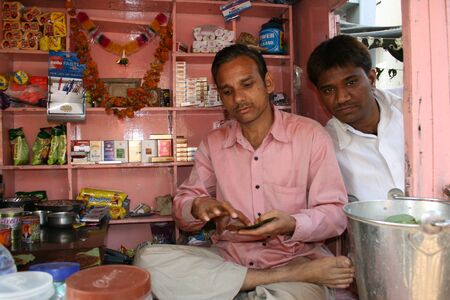 3rd Dec 2007, Ahmedabad, typical betelnut seller in small shopのeditorial素材
