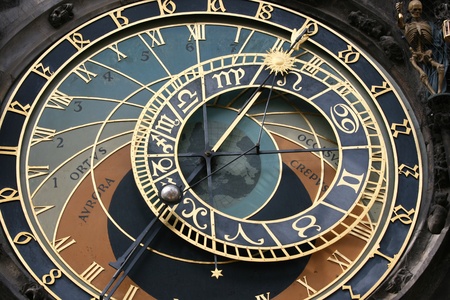 Clock face of the astronomical clock in Prague.  Skeleton could be seen as showing time as limited. の写真素材