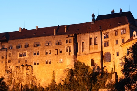 Part of Cesky Krumlov Castle that comes out of a cliff, in South Bohemiaの写真素材