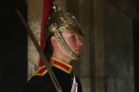 London, United Kingdom, 30th September 2011. A trooper of the blues and royal guards at Whitehall.のeditorial素材