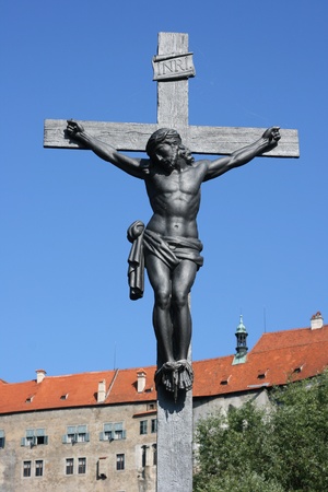 Jesus on a cross, Cesky Krumlov, Czech Republicの写真素材