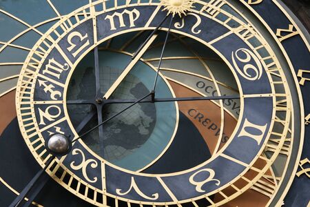Clock Face of the astronomical clock in Prague   Skeleton could be seen as showing time as limitedの写真素材