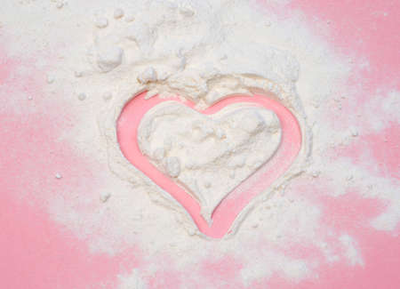 heart shape on flourの写真素材