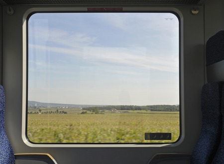 countryside view from train window, Austria