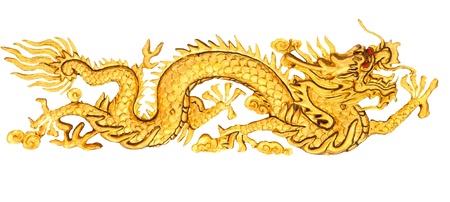Golden Dragon sculpture with isolate white background の写真素材