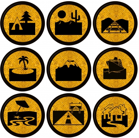 collection of travel symbols, trip, vocation and transport iconsの写真素材