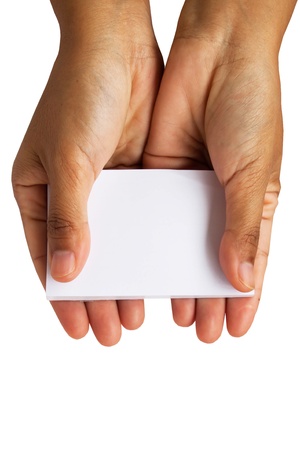 hands holding paper isolated on whiteの写真素材
