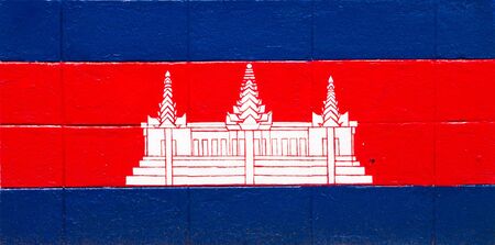 Cambodia flag painted on a brick wallの写真素材