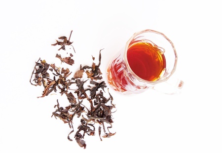 healthy tea cup with tea leavesの写真素材