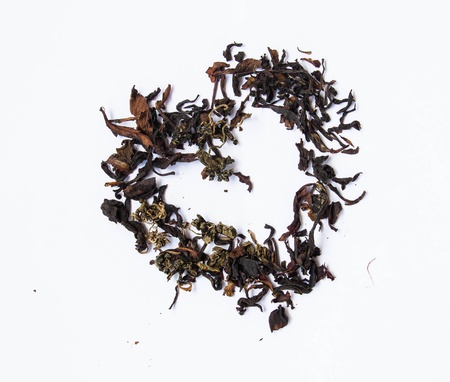 Tea brew heart on a white backgroundの写真素材