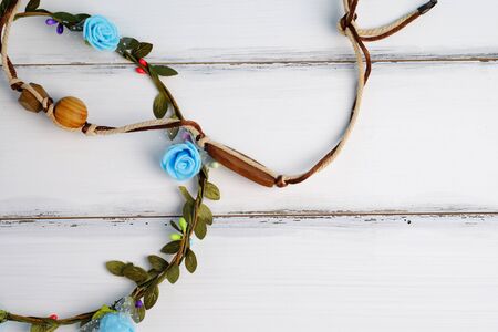 Close up of wood white background, texture and vintage concept. Decorated with flower and beauty.