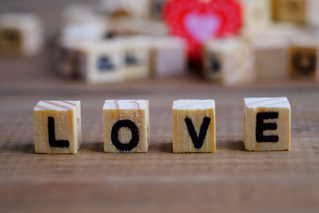 Close up of I Love You concept on wood background. Valentine day, selective focus.の写真素材
