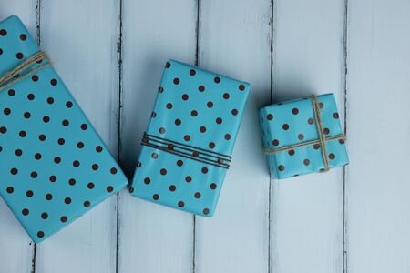 Top view of important day with gift box on wood background concept. Empty and blank space with...