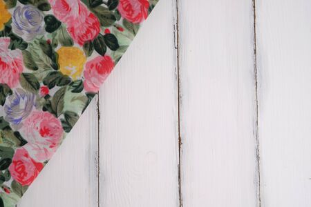 Kitchen towel on white wood background and texture concept, blank space.