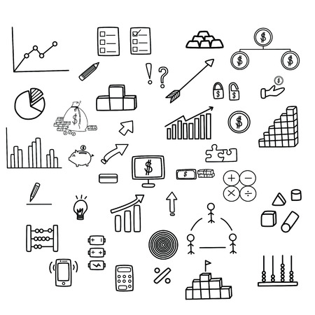 Business financial doodle set and vector illustration icon symbol on white background.の写真素材