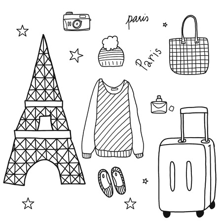 Hand drawn of Paris doodle set, vector illustration design.の写真素材