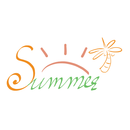 Hand drawn of summer wtih I pad pro lettering composition, vector illustration isolated on white background.の写真素材