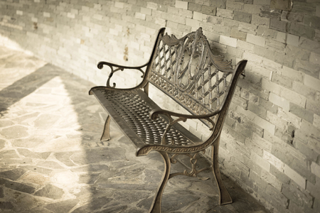 Close up of Chair in the garden with relaxation concept, enter the article, for texture and background, black and white tone.の写真素材