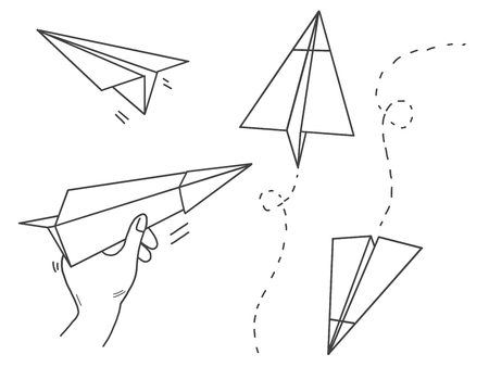 Hand drawn of Paper planes doodle set with collection concept, vector illustration design and business concept.の写真素材