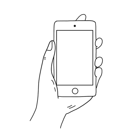 Hand drawn of mobile phone in hand doodle concept, vector illustration design and business concept.の写真素材