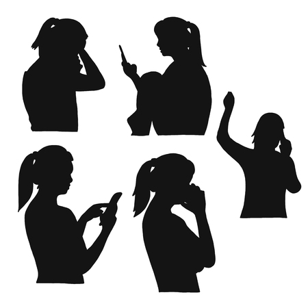 Hand drawn of Silhouette person set black and white with mobile phone and business woman concept, vector illustration design.の写真素材