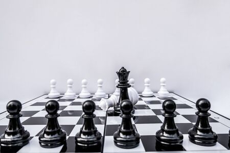 The chess board shows leadership, followers and business success strategies.の写真素材