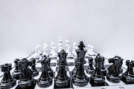 The chess board shows leadership, followers and business success strategies.の写真素材