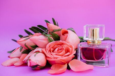 Essential oil in bottles extracted from rose.の写真素材