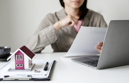 Real estate concept Home insurance, loans and home rentals.の写真素材