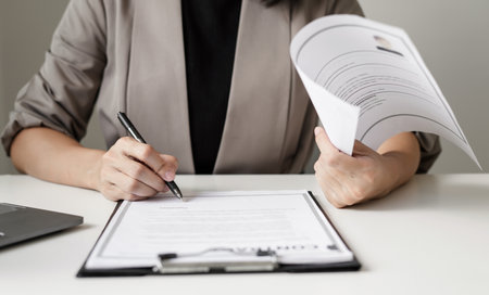 Business woman employer Check history resume hiring recruit looking cv resume to hire candidates,...