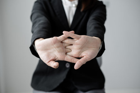 Woman hand with wrist pain numbness and pain in the palm of the hand has pain and tingling in the...