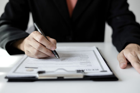 Business woman employer holding resume hiring recruit looking cv resume to hire candidates,...