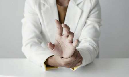 Woman hand with wrist pain numbness and pain in the palm of the hand has pain and tingling in the...