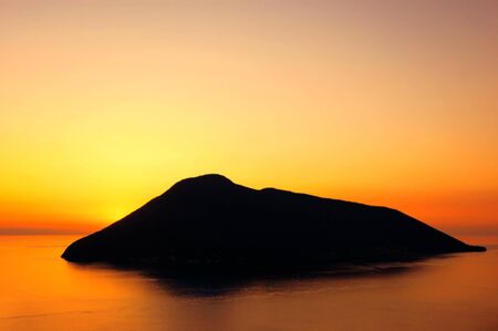 Sunset at the Aeolian islands, Salinaの写真素材