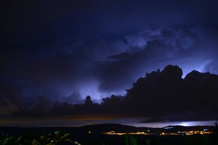 Dangerous lightning storm in the dark of night