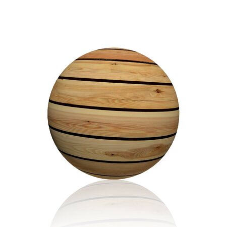 Sphere of light plywood on a white backgroundの写真素材