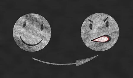 Angry emoticon, smiley face isolated on black background