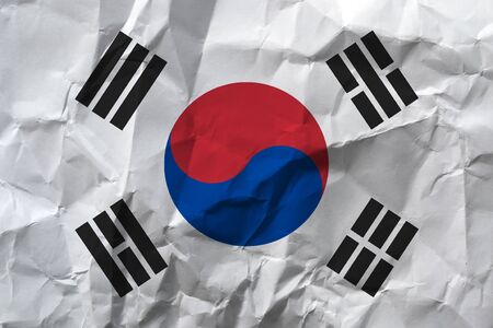 Korea national flag on crumpled paper.の写真素材