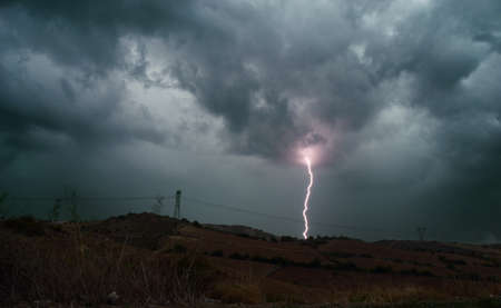 A thunderstorm during the day with a lot of lightning.