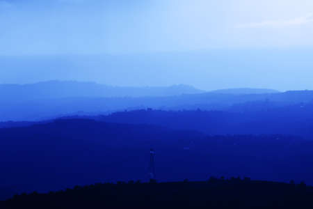 Mountains summer landscape with blue colors gradient of mountain peaks, nature travel outdoor...