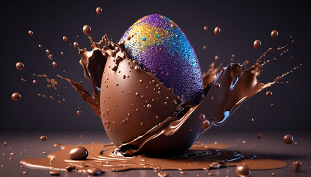 Hyper-realistic 3D sketches of whole chocolate Easter eggs in cute and colorful style. Generative AI,の素材