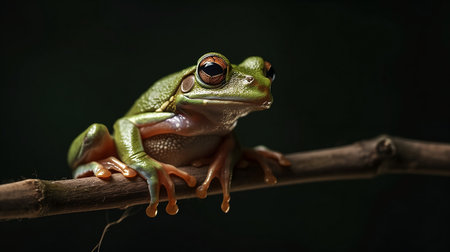 Cute little tree frog on a twigの素材