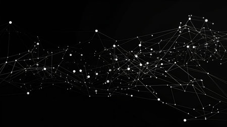 The magic of the neural network: dots and lines come together to create artificial intelligence. generative AI,の素材