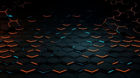 Dark red and blue hexagonal technology background. This image is ideal for use in graphic design projects, as a background for business presentations, brochures, websites and more. generative AI,の素材