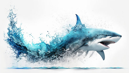 Shark Surge: A thrilling illustration of majestic power and movement. generative AI,の素材