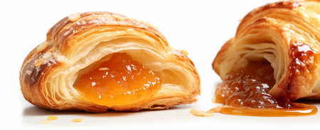 Delicious Breakfast - Croissant with Jam and Realistic Details. Generative AI, Culinary photography capturing the detail and realistic texture of croissants, with jam.の素材