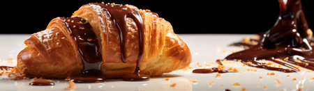 Delicious Breakfast - Chocolate Croissant with Realistic Details. Generative AI, Culinary photography that captures the detail and realistic texture of croissants, with runny melted chocolate.の素材